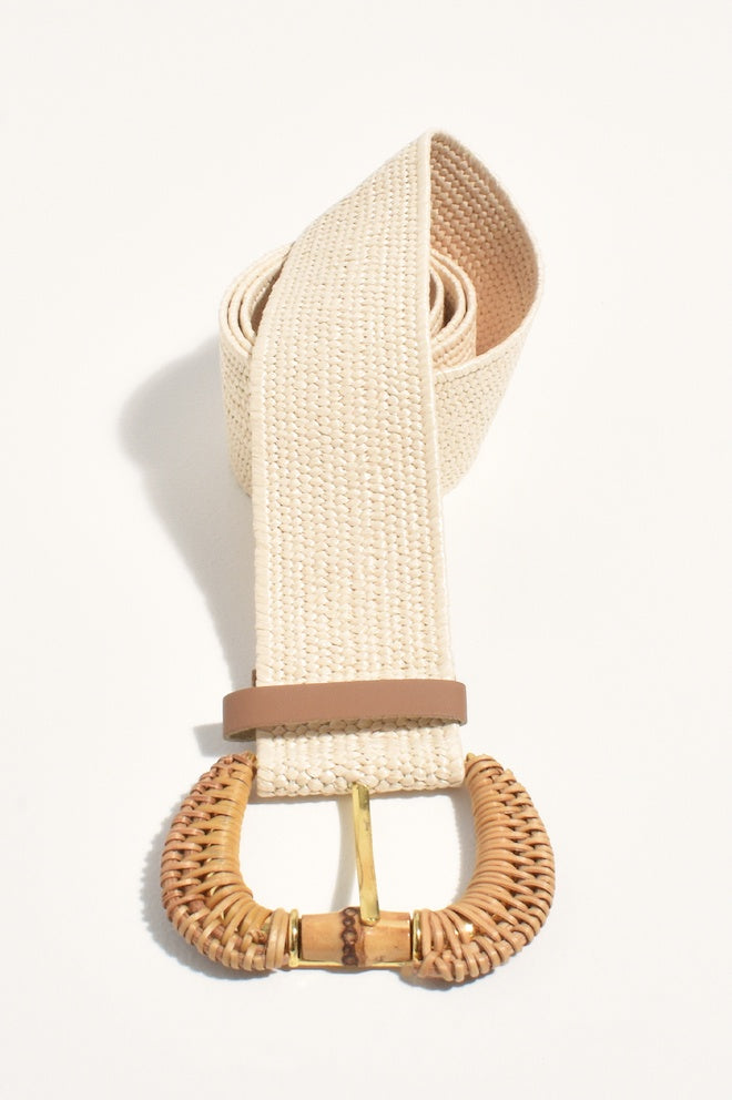 Bamboo Detail Buckle Weave Belt - Natural