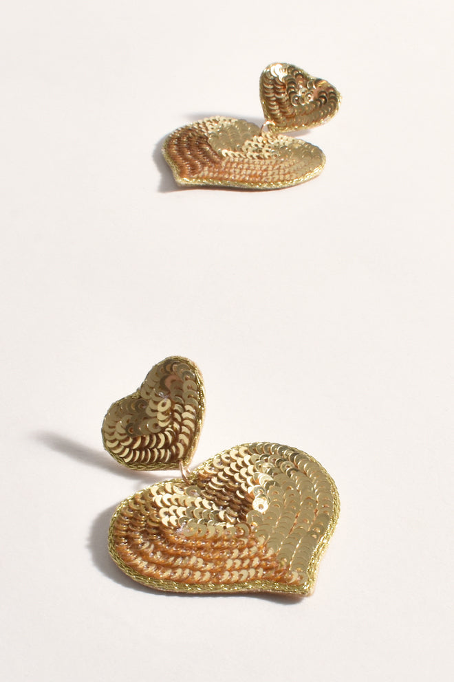 Double Heart Stud Earrings - Gold