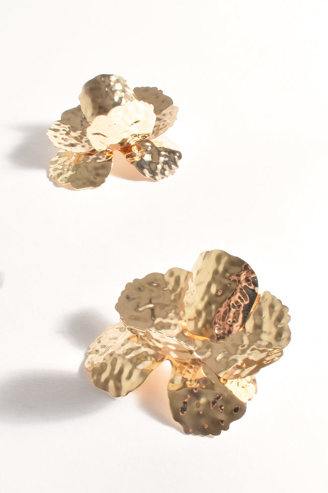 Statement Event Floral Earrings - Gold