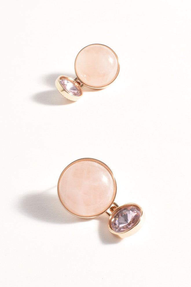Stone Glass Mid Drop Earrings - Pink