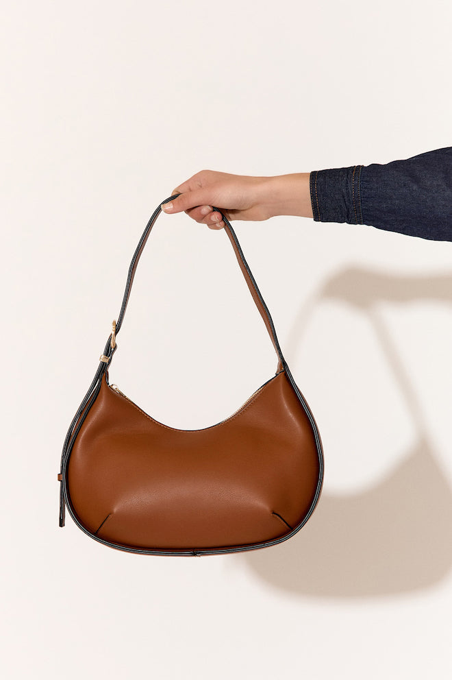 Cecelia Contrast Stitch Crescent Shoulder Bag - Tan