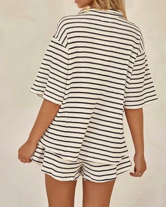 Cotton Waffle Stripe Shorts
