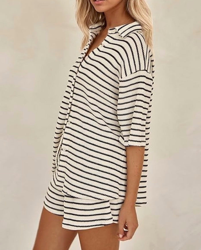 Cotton Waffle Stripe Shorts