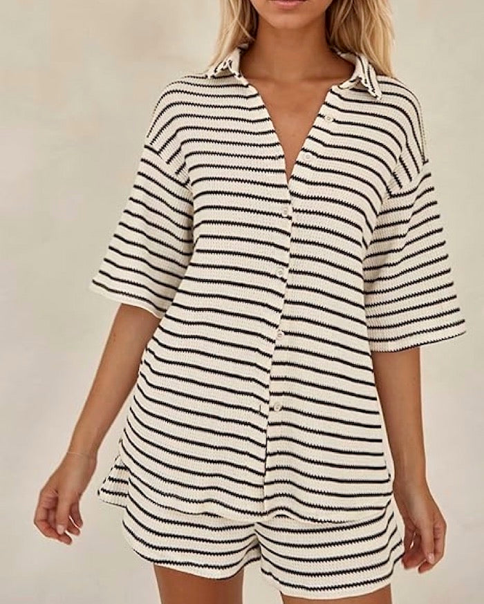 Cotton Waffle Stripe Shorts