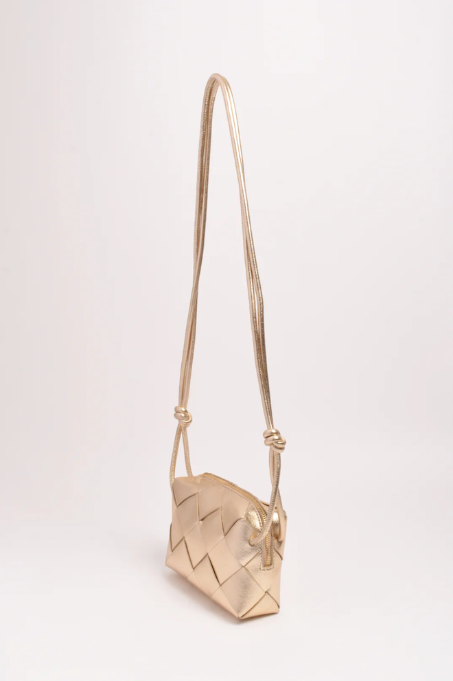 Elodie Weave Metallic Crossbody Bag - Gold