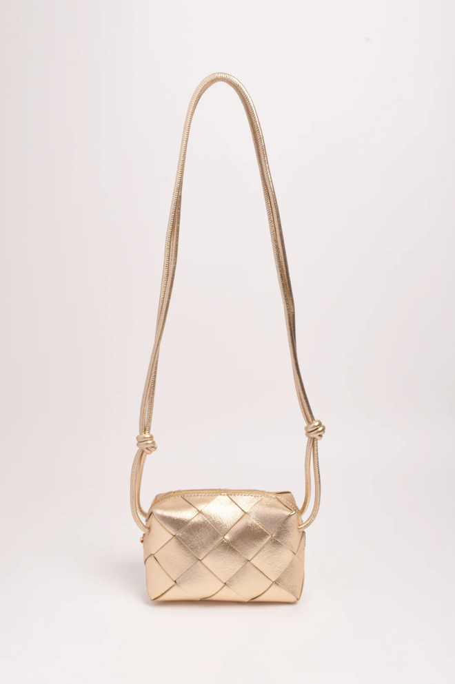 Elodie Weave Metallic Crossbody Bag - Gold