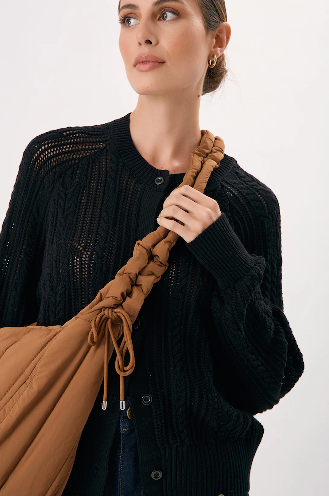 Quincy Quilted Nylon Tote - Tan
