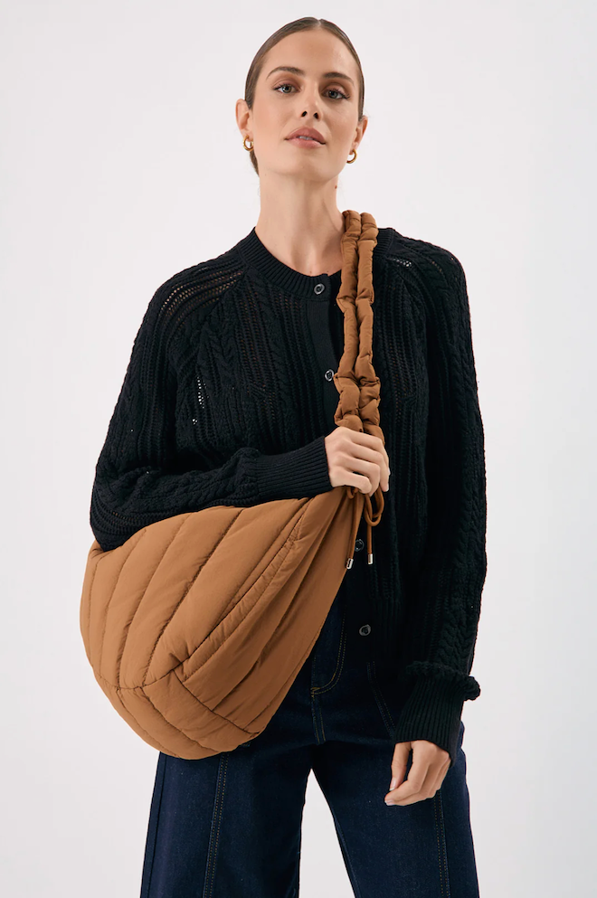 Quincy Quilted Nylon Tote - Black