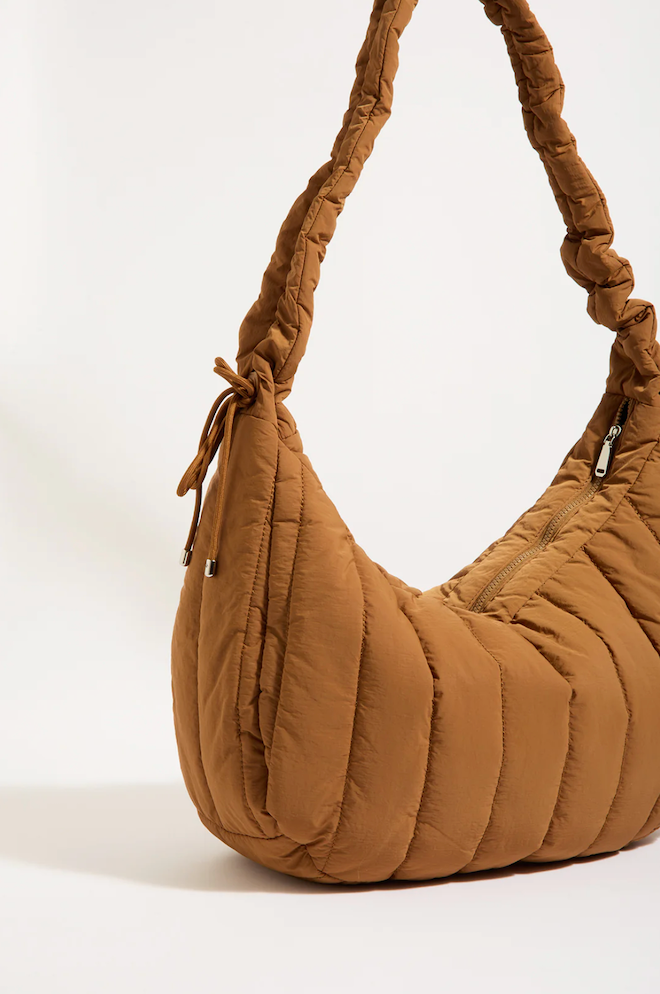 Quincy Quilted Nylon Tote - Tan