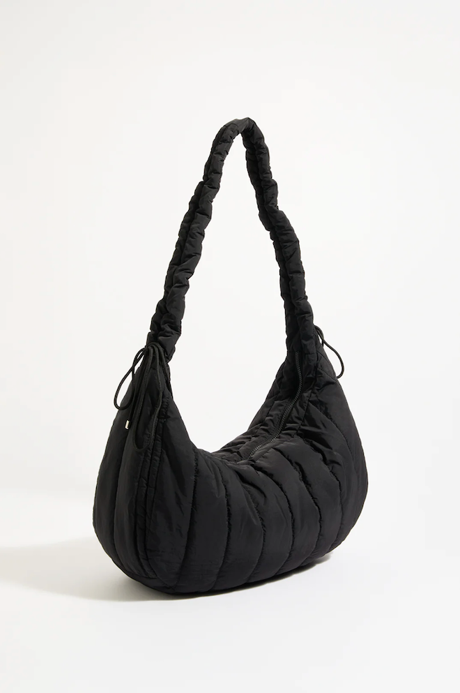 Quincy Quilted Nylon Tote - Black