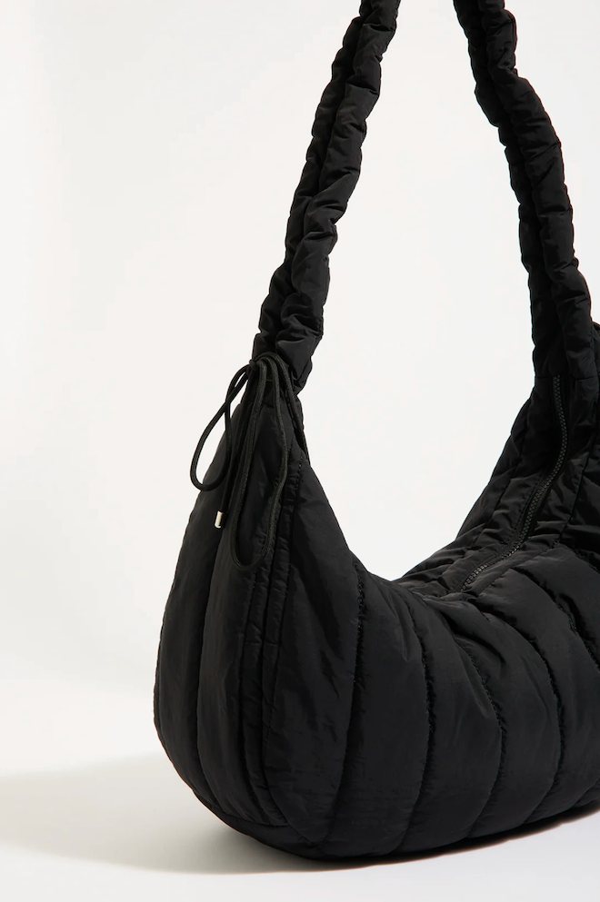 Quincy Quilted Nylon Tote - Black