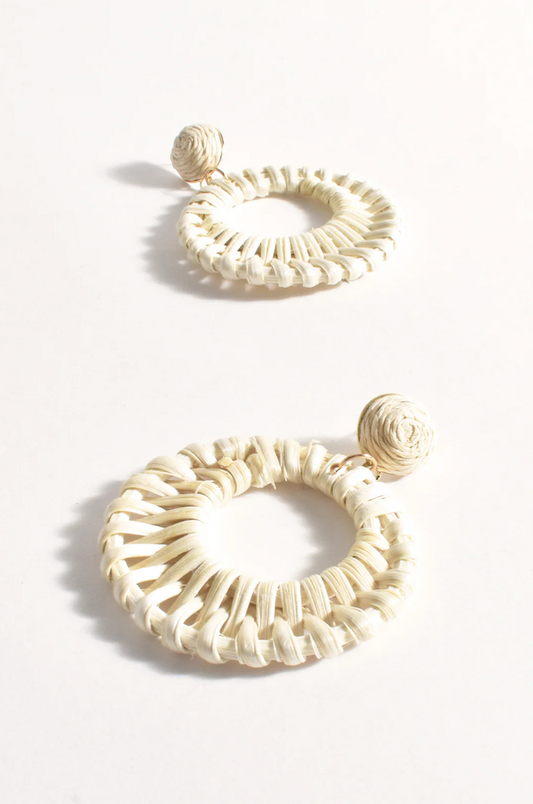 Set of two white hair ties with textured design on a white background