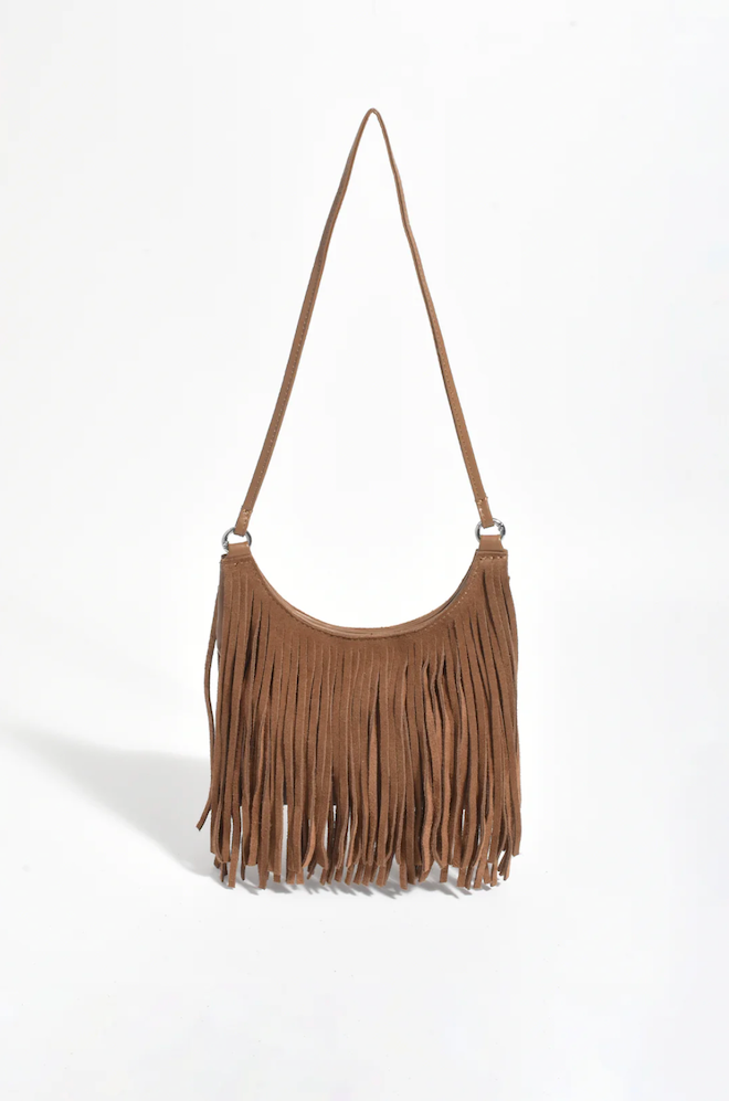 Kelsey Leather Suede Fringe Mini Bag - Tan