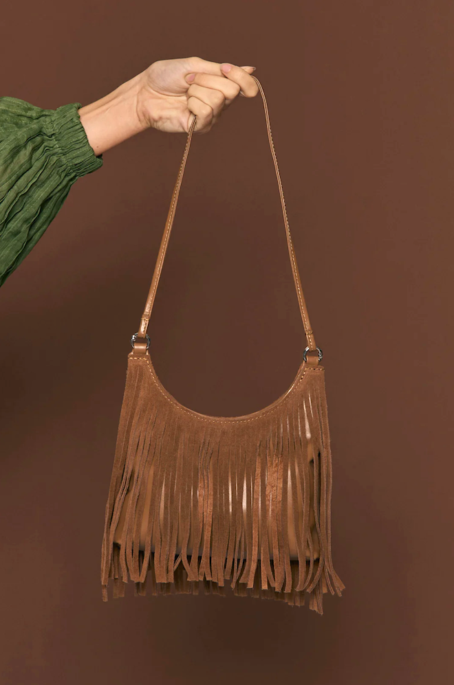 Kelsey Leather Suede Fringe Mini Bag - Tan