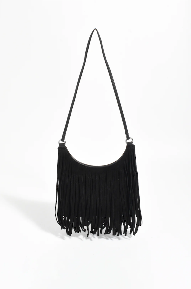 Kelsey Leather Suede Fringe Mini Bag - Black