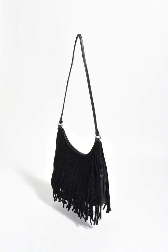 Kelsey Leather Suede Fringe Mini Bag - Black