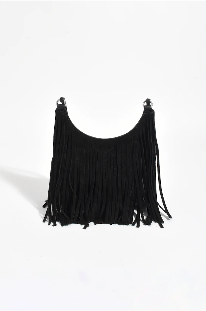 Kelsey Leather Suede Fringe Mini Bag - Black