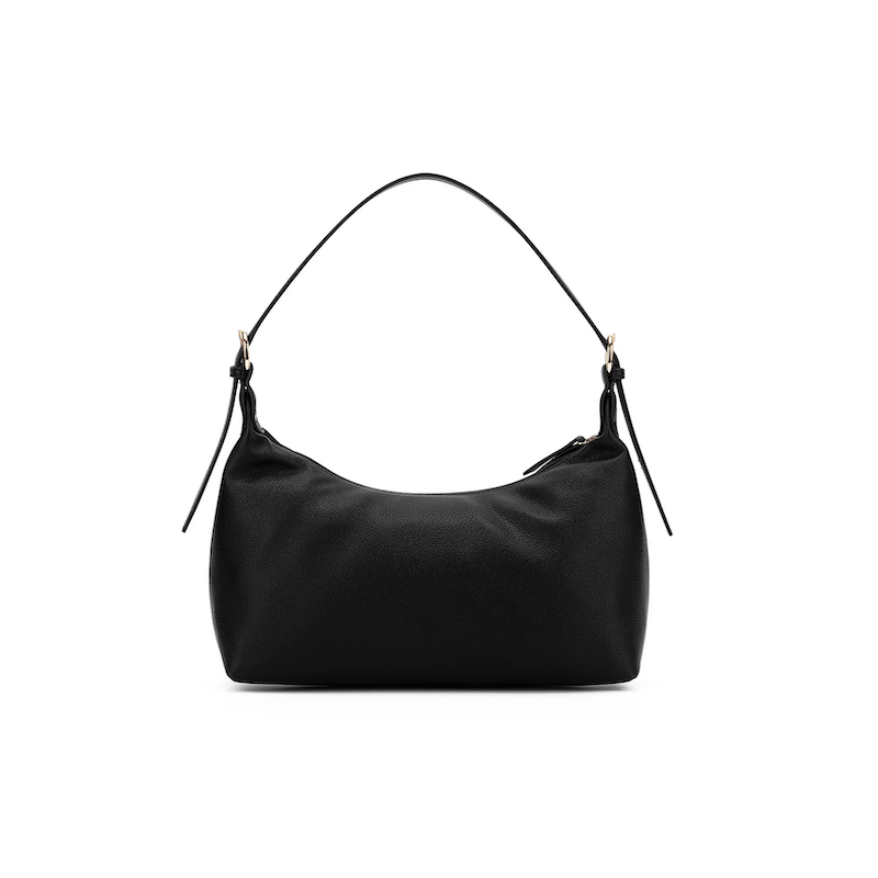 Black handbag on a white background