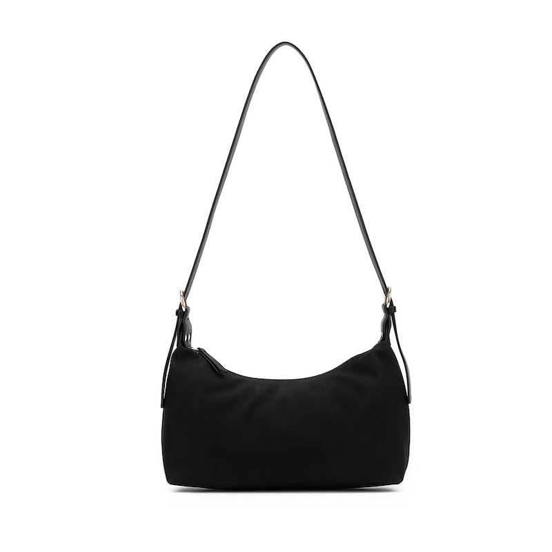 Black shoulder bag on a white background
