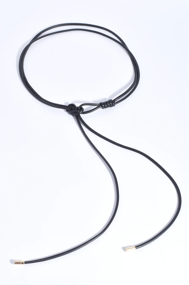 Tie Front Metal Ends Belt Black