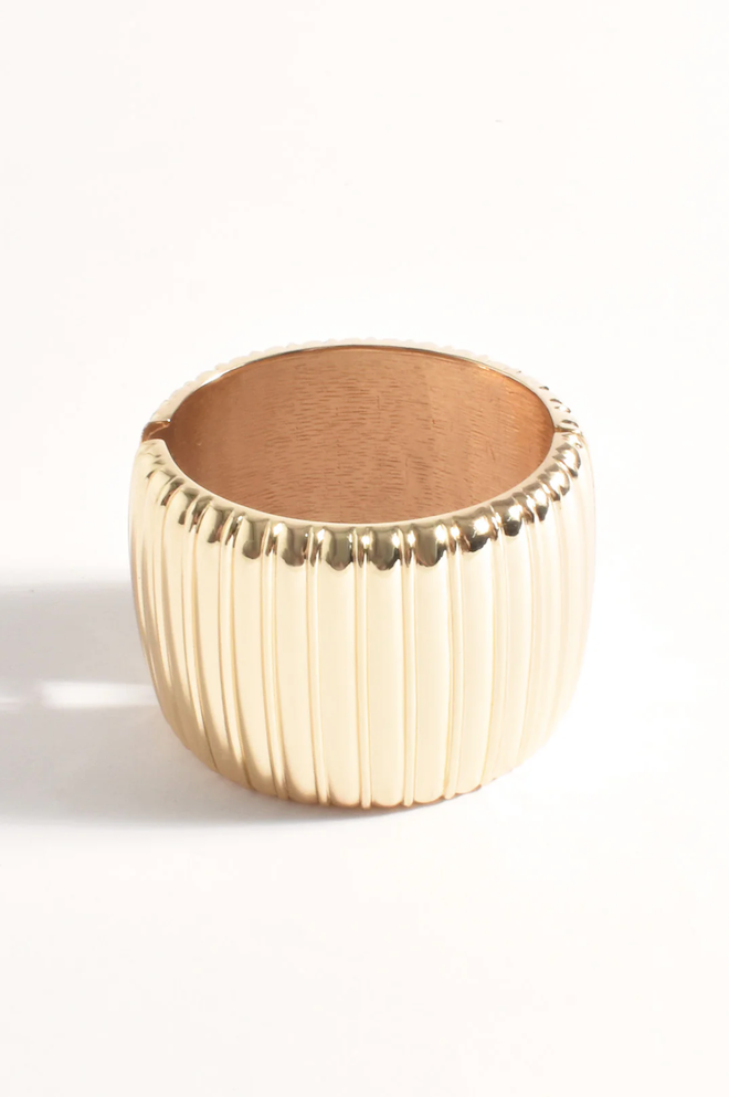 Statement Ribbed Cuff Bracelet - Gold