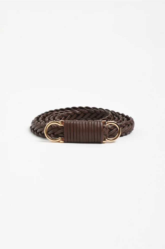 Plaited Thin Waist Belt - Chocolate
