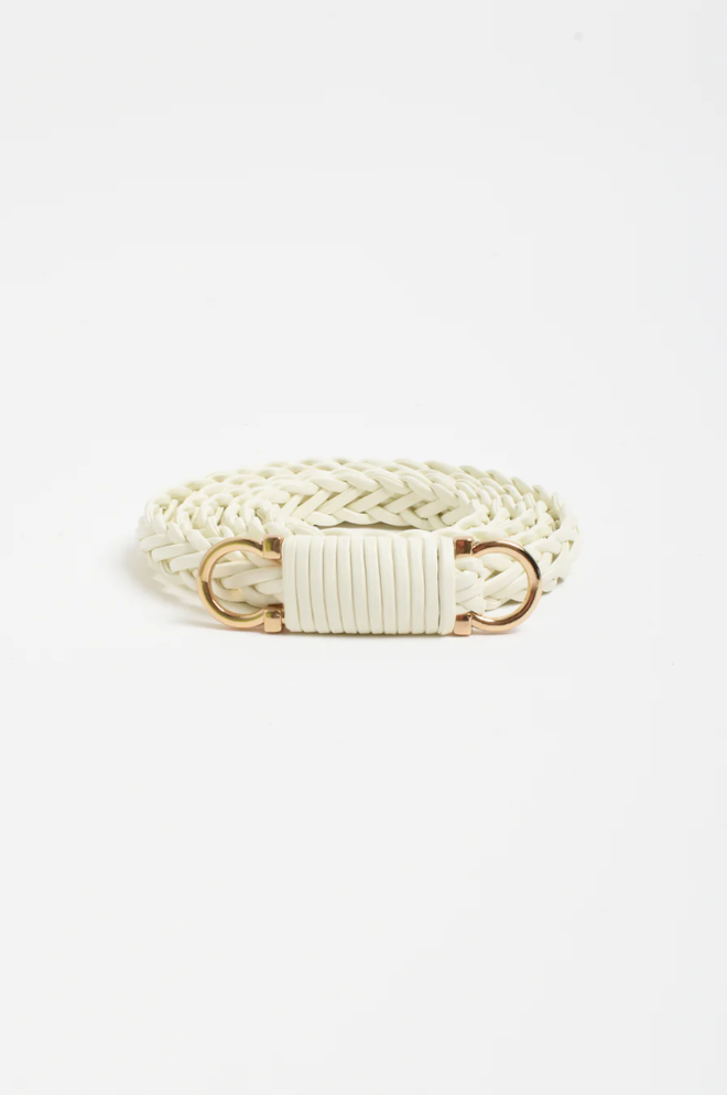 Plaited Thin Waist Belt - White