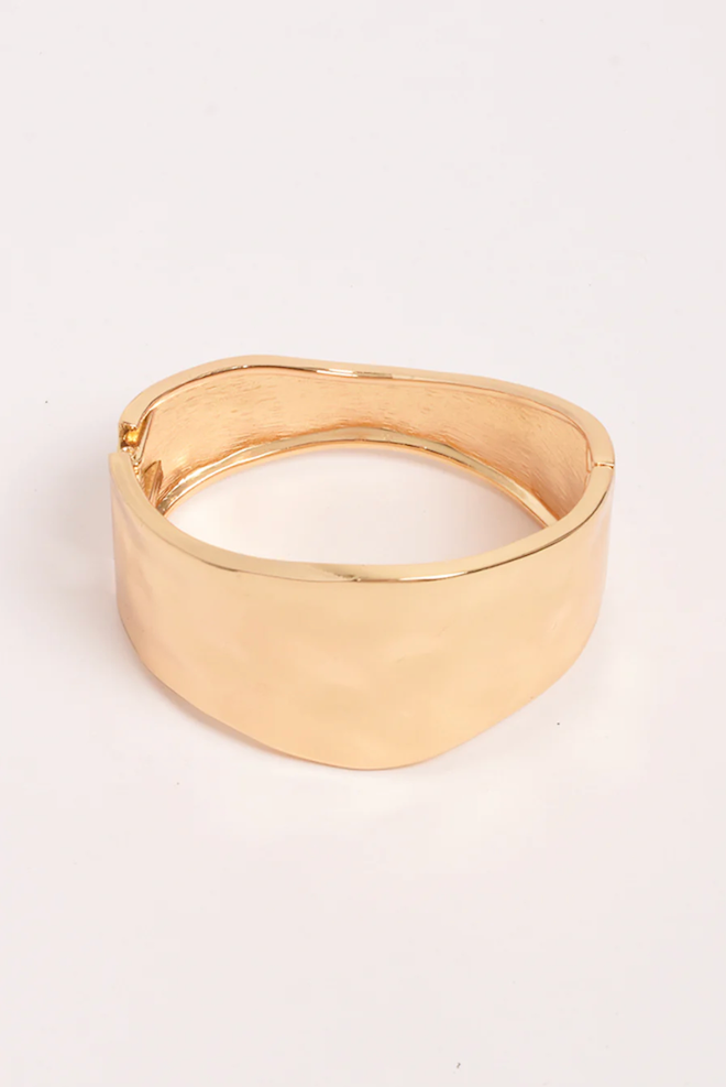Textured Metal Hinged Bangle - Gold