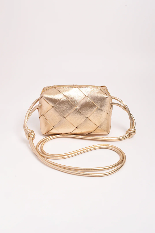 Elodie Weave Metallic Crossbody Bag - Gold