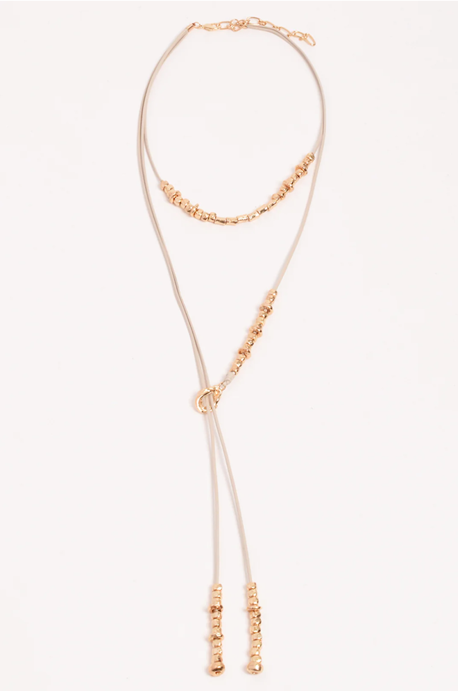 Long Layered Bead Necklace - Camel