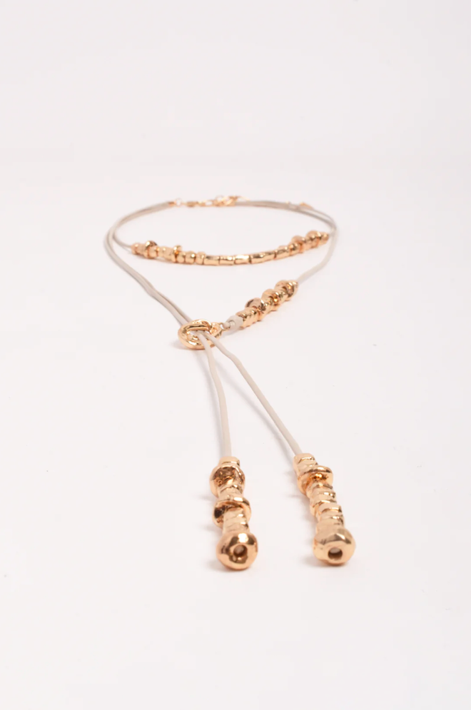 Long Layered Bead Necklace - Camel