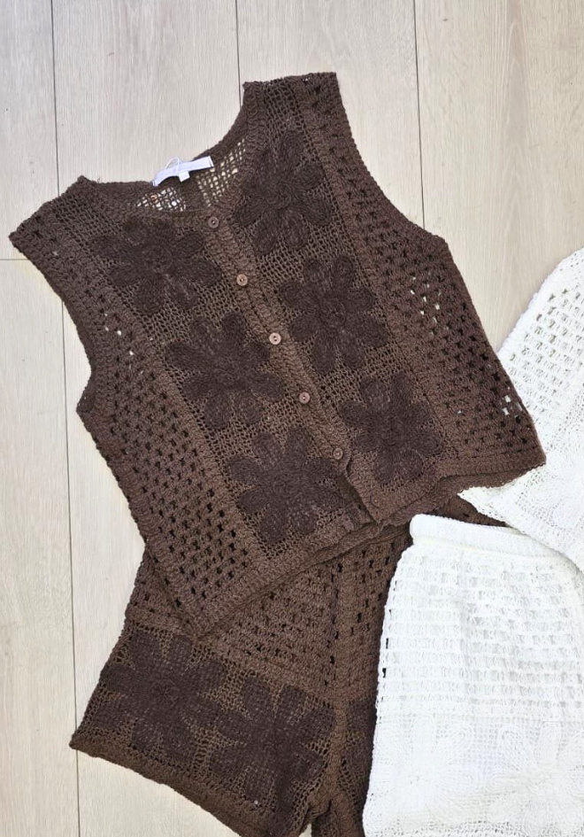 Arlo Crochet Vest - Chocolate