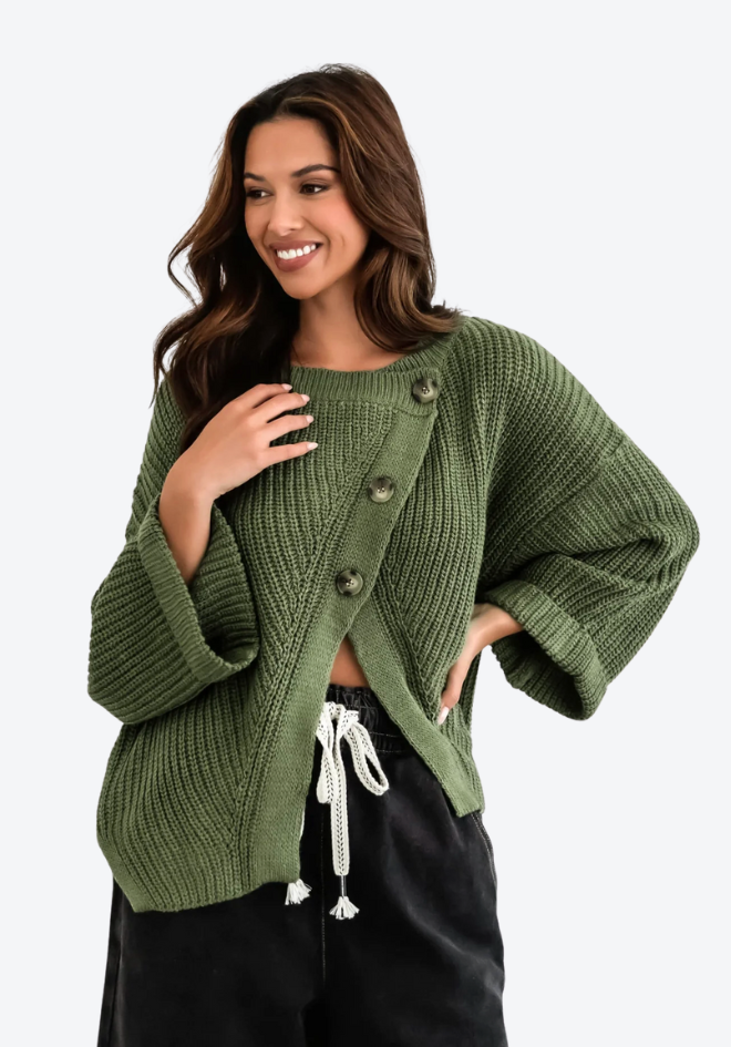 Casey Asymmetrical Cardi - Olive