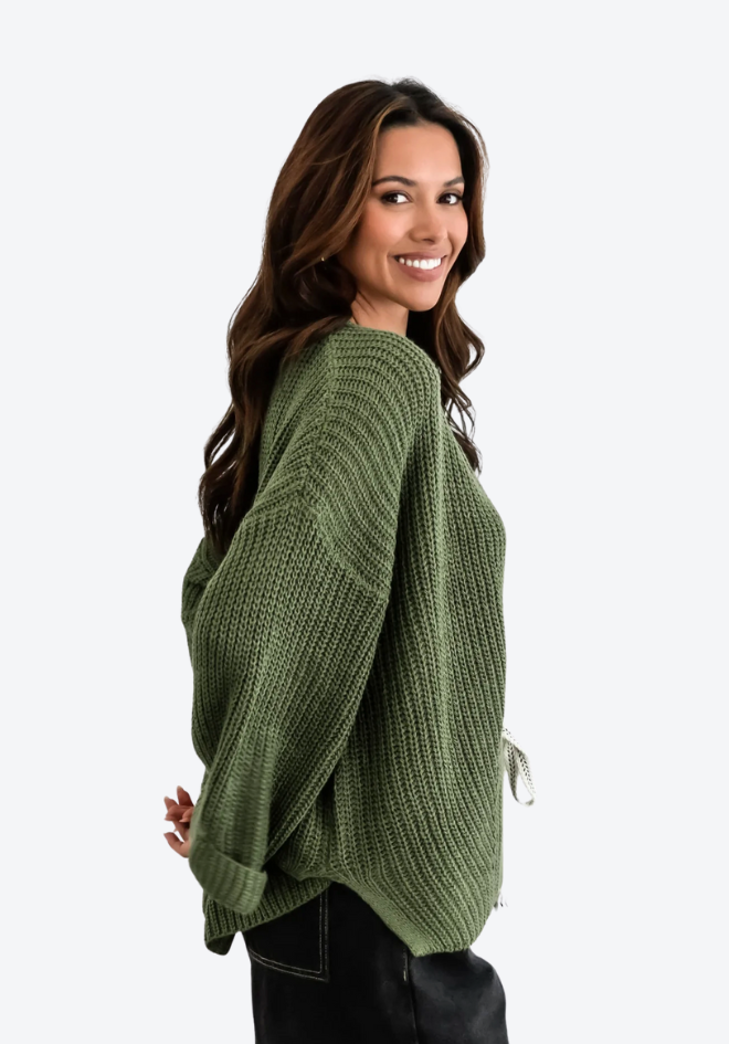 Casey Asymmetrical Cardi - Olive