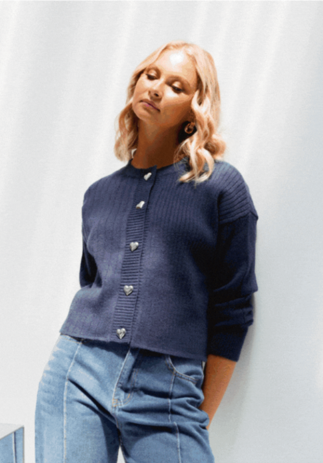 Heart Button Cardi - Navy
