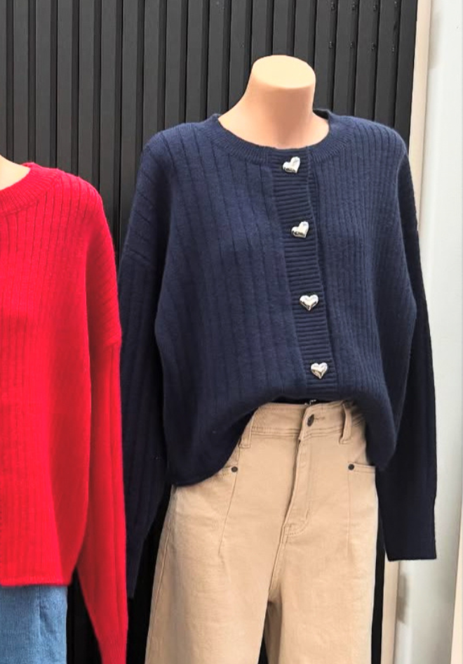 Heart Button Cardi - Navy