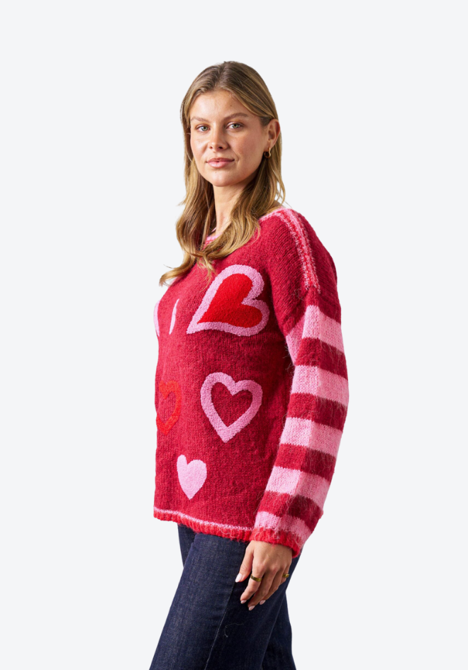 Burgundy Heart Knit