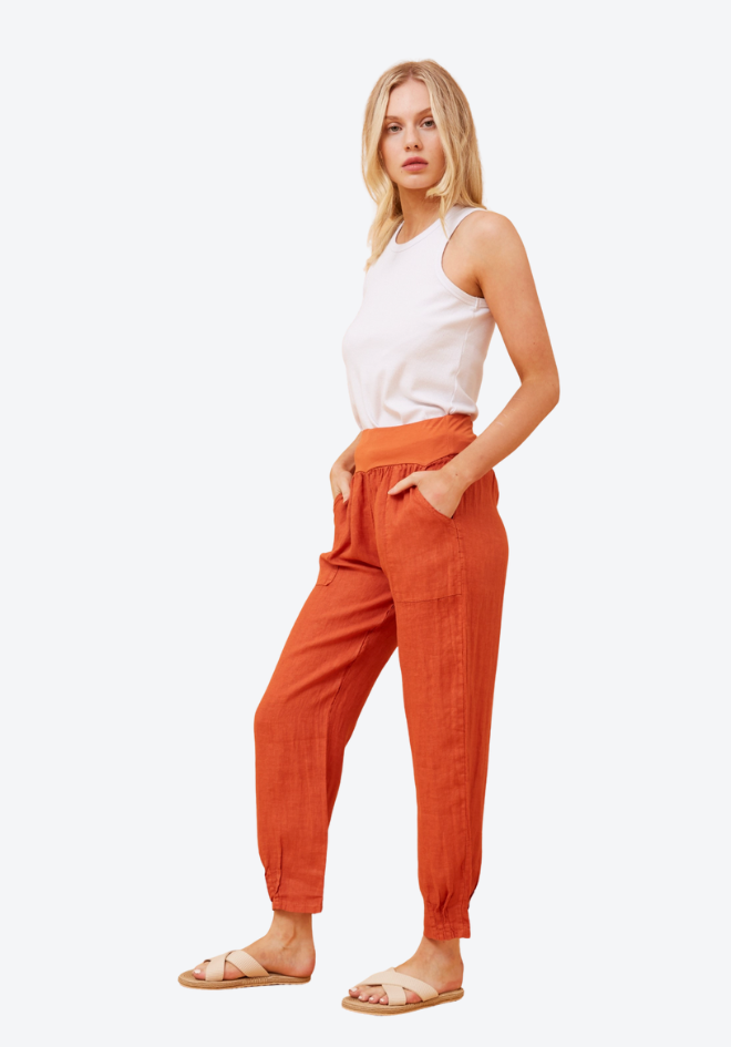 Sorrento Linen Pants - Rust