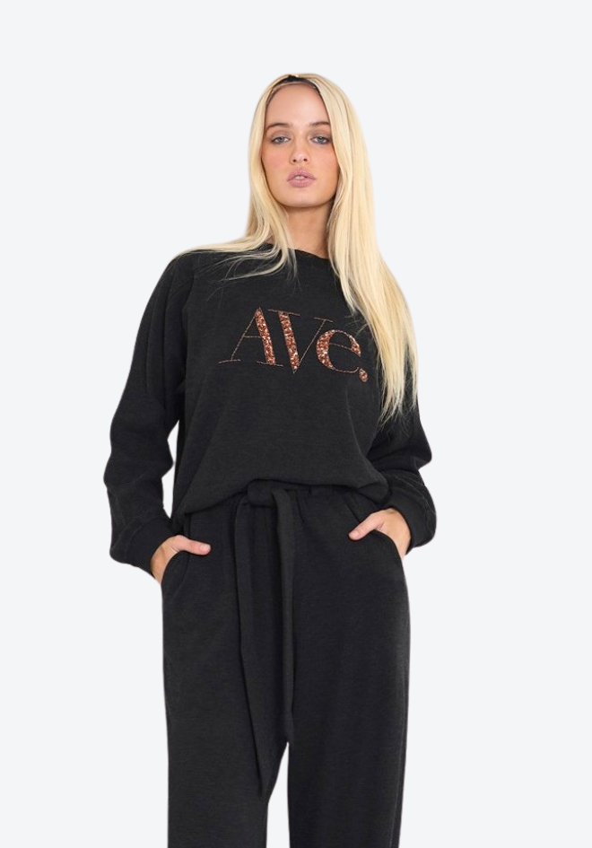 Ave Beaded Sweater Top - Charcoal
