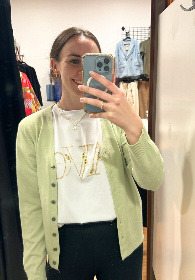 Gold Beaded Ave Tee - White