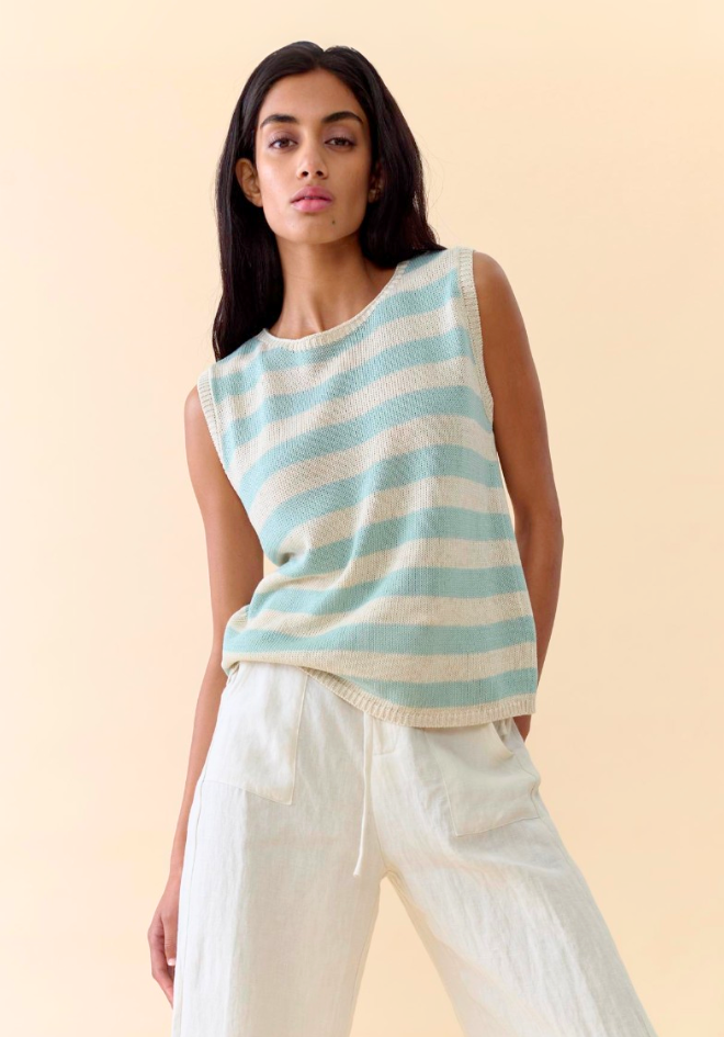Stripe Sia Tank - Duck Egg