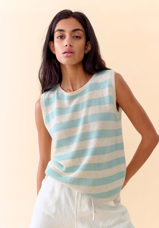 Stripe Sia Tank - Duck Egg