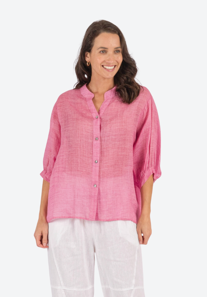 Aurora Linen Top - Hot Pink