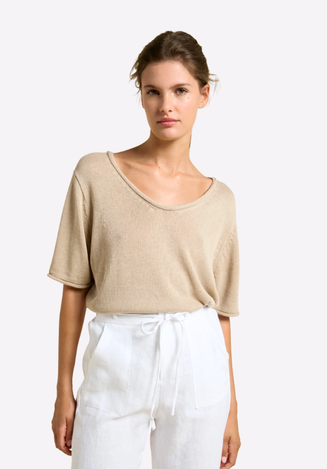 Scoop Neck Spring Tee - Natural
