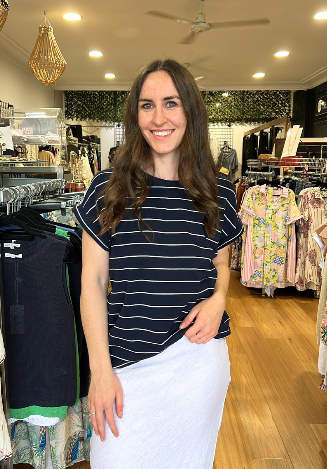 Stripe Rhodes Tee - Navy