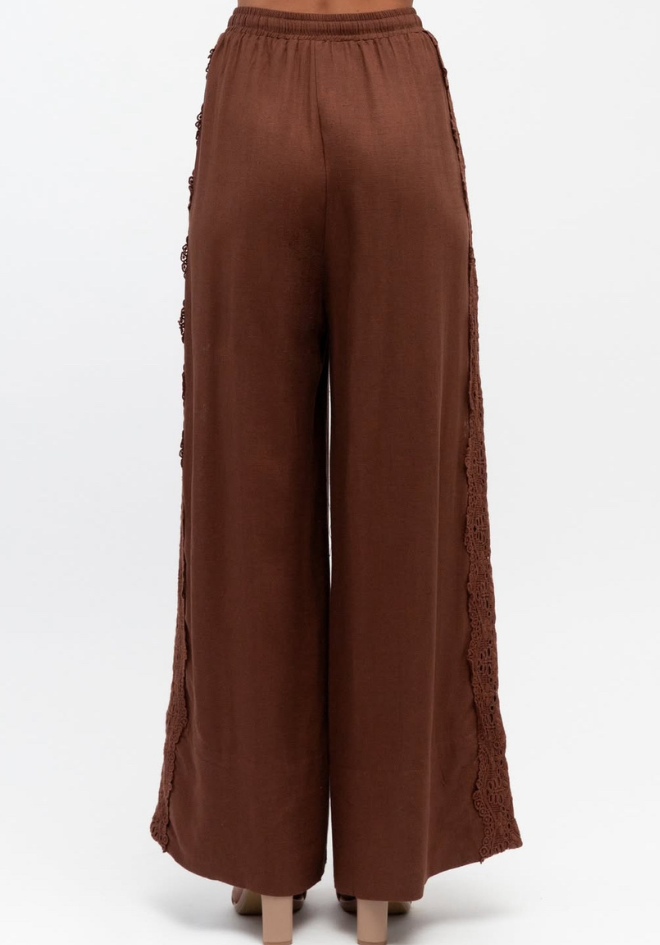 Lila Lace Trim Pants - Chocolate