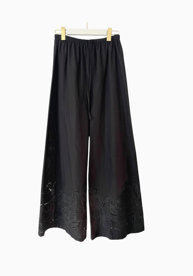 Flora Broderie Pants - Black
