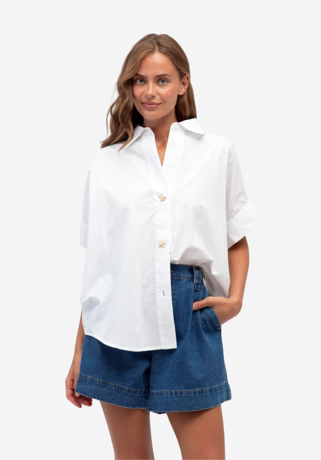 Shell Button Shirt - White