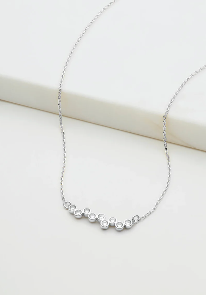 Scattered Crystal Mini Necklace - Silver