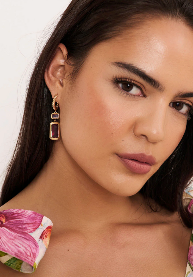 Rectangle Drop Twist Hoops - Pink